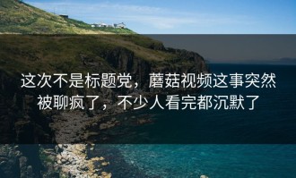 这次不是标题党，蘑菇视频这事突然被聊疯了，不少人看完都沉默了