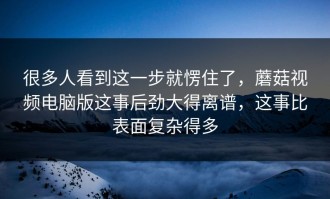 很多人看到这一步就愣住了，蘑菇视频电脑版这事后劲大得离谱，这事比表面复杂得多