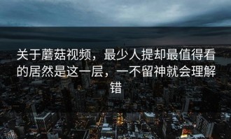 关于蘑菇视频，最少人提却最值得看的居然是这一层，一不留神就会理解错