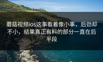 蘑菇视频ios这事看着像小事，后劲却不小，结果真正有料的部分一直在后半段
