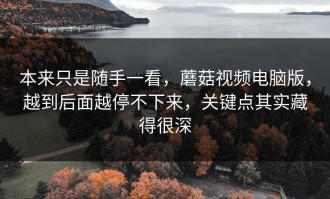 本来只是随手一看，蘑菇视频电脑版，越到后面越停不下来，关键点其实藏得很深