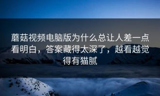 蘑菇视频电脑版为什么总让人差一点看明白，答案藏得太深了，越看越觉得有猫腻