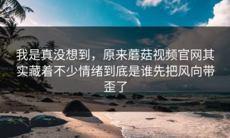 我是真没想到，原来蘑菇视频官网其实藏着不少情绪到底是谁先把风向带歪了