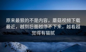 原来最狠的不是内容，蘑菇视频下载最近，越到后面越停不下来，越看越觉得有猫腻