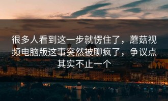很多人看到这一步就愣住了，蘑菇视频电脑版这事突然被聊疯了，争议点其实不止一个