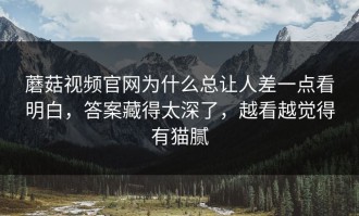 蘑菇视频官网为什么总让人差一点看明白，答案藏得太深了，越看越觉得有猫腻