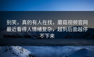 别笑，真的有人在找，蘑菇视频官网最近看得人情绪复杂，越到后面越停不下来
