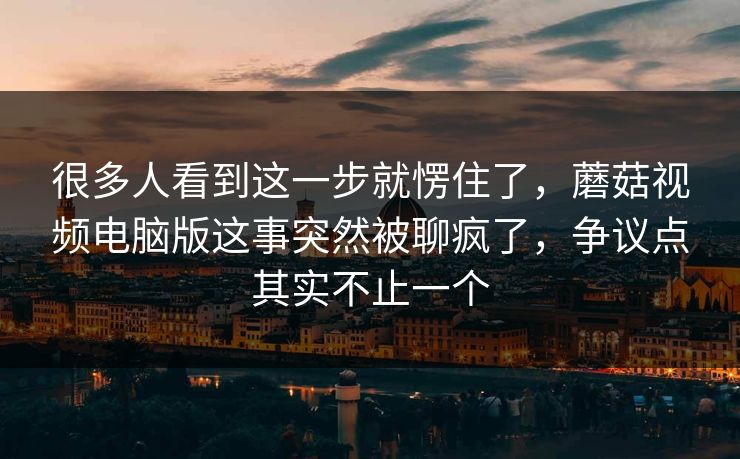 很多人看到这一步就愣住了，蘑菇视频电脑版这事突然被聊疯了，争议点其实不止一个