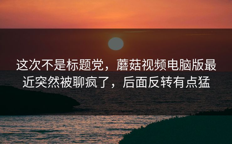 这次不是标题党，蘑菇视频电脑版最近突然被聊疯了，后面反转有点猛