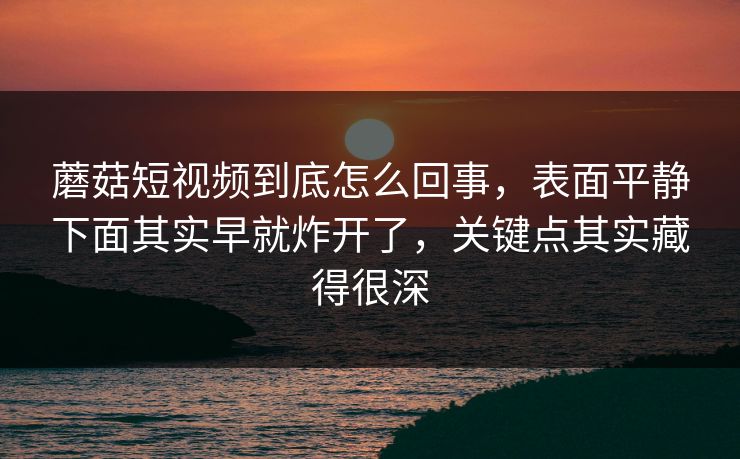 蘑菇短视频到底怎么回事,表面平静下面其实早就炸开了,关键点其实藏得很深 蘑菇短视频到底怎么回事,表面平静下面其实早就炸开了,关键点其实藏得很深