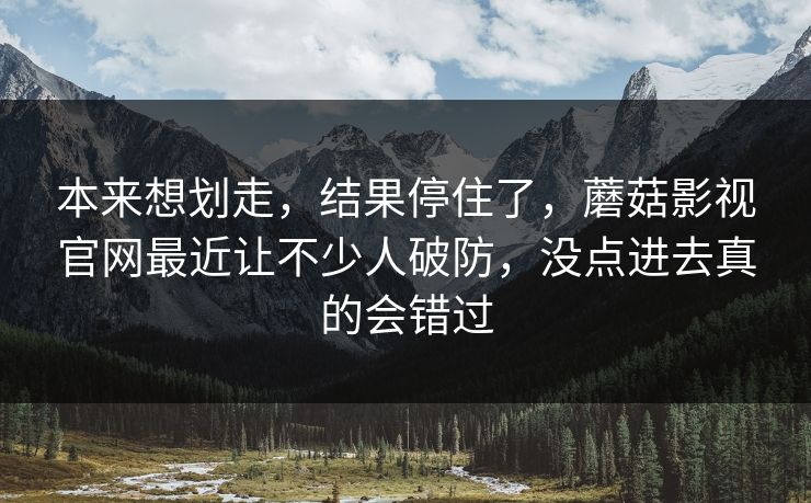 本来想划走,结果停住了,蘑菇影视官网最近让不少人破防,没点进去真的会错过 本来想划走,结果停住了,蘑菇影视官网最近让不少人破防,没点进去真的会错过