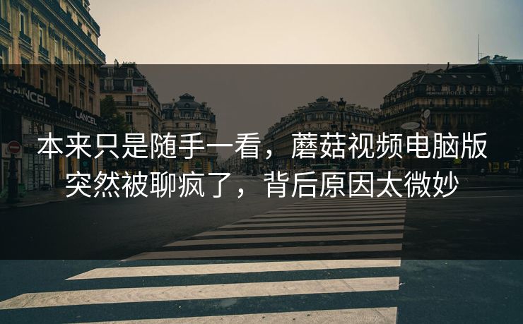 本来只是随手一看,蘑菇视频电脑版突然被聊疯了,背后原因太微妙 本来只是随手一看,蘑菇视频电脑版突然被聊疯了,背后原因太微妙